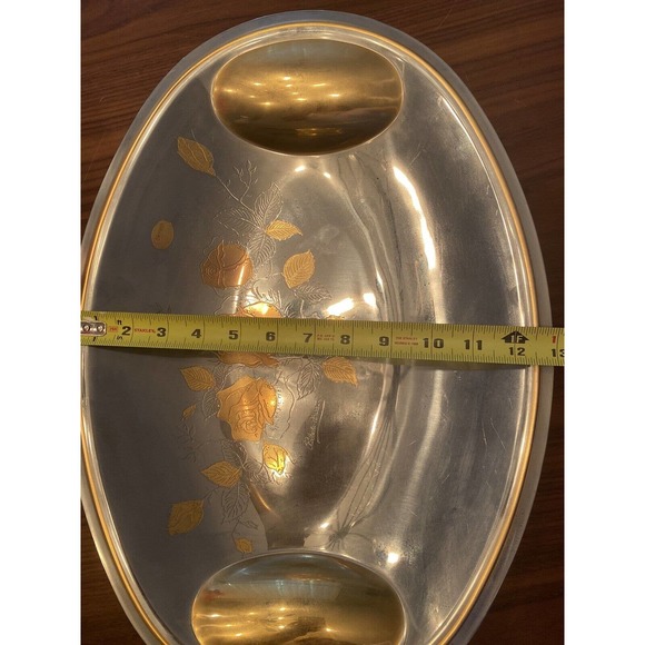 SIGNED Signature Elegant Gold 24k Plated(?) Metal Tray w/ Rose Flower Motif - Picture 6 of 8